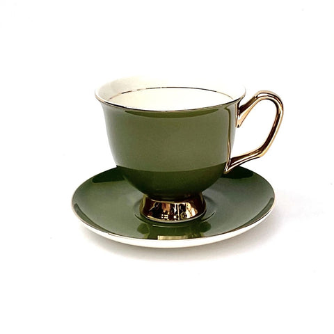 Moss green tea cup and saucer
