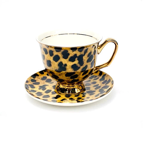 Leopard print tea cup and saucer