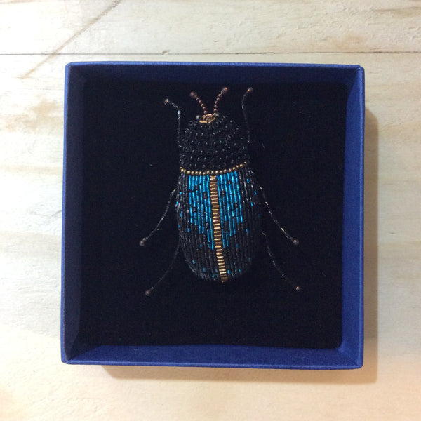 Electric Blue Beetle Brooch